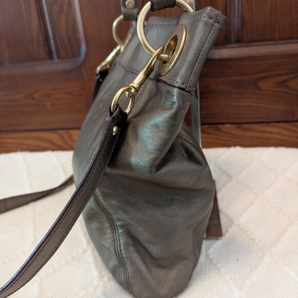 Coach Ashley F17605 Metallic Leather Shoulder Crossbody Bag Purse Bronze Gold - Picture 6 of 13